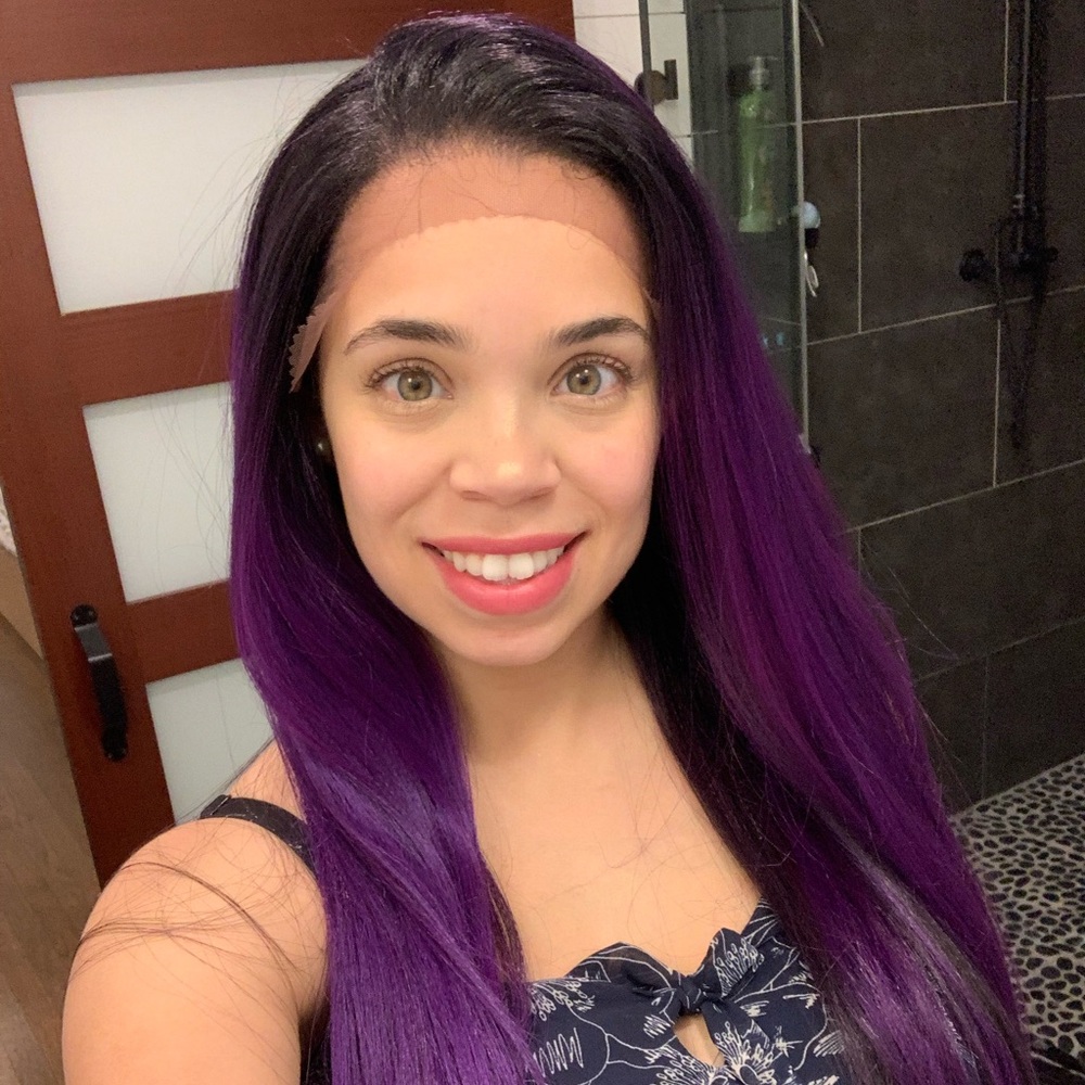 Purple high quality synthetic wig